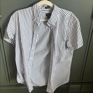 J. Crew Men's Navy and White Striped Button Down Shirt